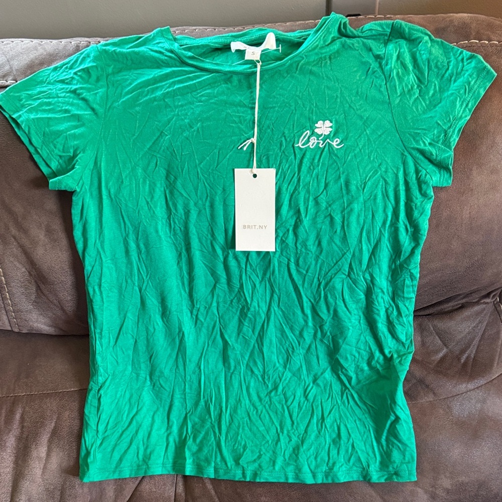 Embroidered 'Love' Tee in Green BUNDLE WITH A 2nd item for FREE SHIPPING